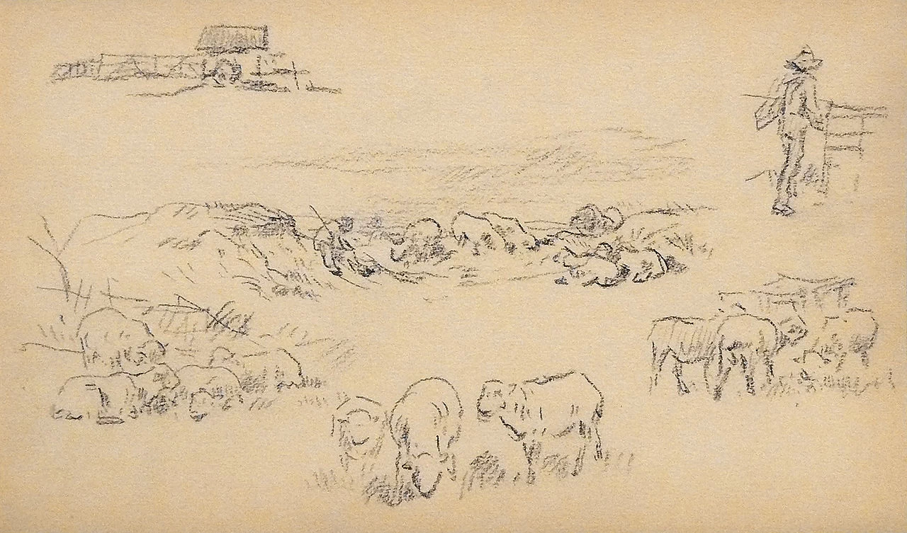 Foglio di studio per pecore, agricoltori e pastori